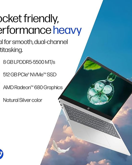 HP 15, AMD Ryzen 5 7520U (8GB LPDDR5, 512GB SSD) FHD, Anti-Glare, Micro-Edge, 15.6''/39.6cm, Win11, M365 Basic(1yr), Offic24, Silver,1.59kg, fc0805AU, FHD Camera w/Privacy Shutter, Backlit Laptop