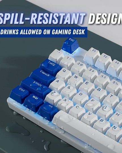 RAPOO V500PRO Blue White Edition Full Size Mechanical USB-a Gaming Keyboard Spill Resistant, Blue Switches, Anti-Ghosting, Blue Lighting, Aluminium Alloy, Windows/macOS/PC/Laptop