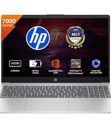 HP 15, AMD Ryzen 5 7520U (8GB LPDDR5, 512GB SSD) FHD, Anti-Glare, Micro-Edge, 15.6''/39.6cm, Win11, M365 Basic(1yr), Offic24, Silver,1.59kg, fc0805AU, FHD Camera w/Privacy Shutter, Backlit Laptop