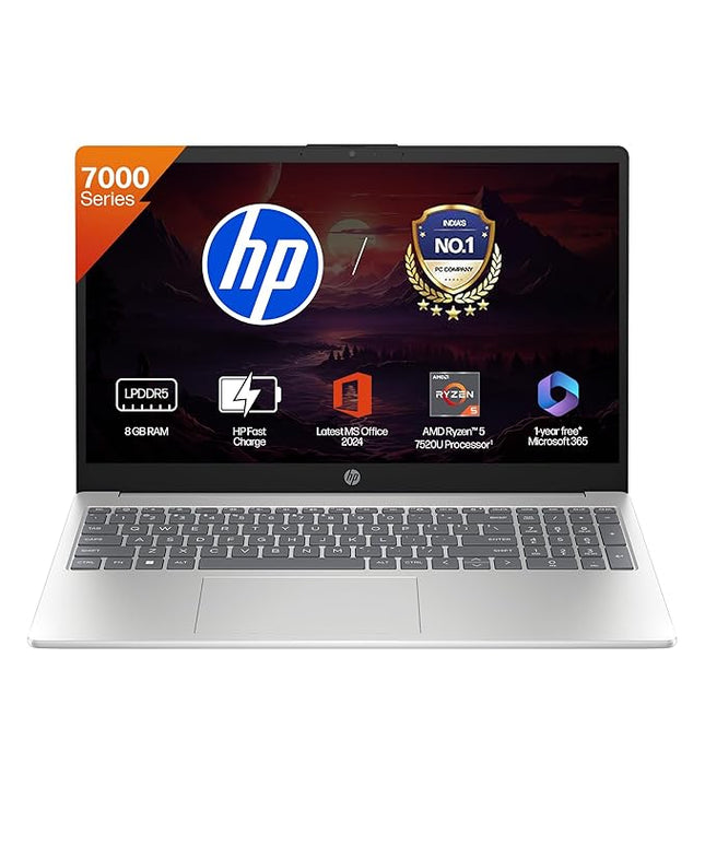 HP 15, AMD Ryzen 5 7520U (8GB LPDDR5, 512GB SSD) FHD, Anti-Glare, Micro-Edge, 15.6''/39.6cm, Win11, M365 Basic(1yr), Offic24, Silver,1.59kg, fc0805AU, FHD Camera w/Privacy Shutter, Backlit Laptop