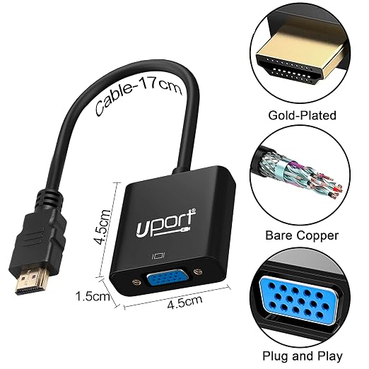HDMI to VGA Converter Adapter Cable 1080P with 3.5 mm Audio, HDMI to VGA Adapter (Male to Female) for Computer, Laptop,Desktop, PC, Monitor, Projector, Full HDTV, Media Players – Black