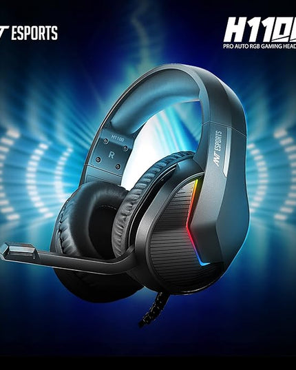 Ant Esports H1100 Pro RGB Wired Over Ear Gaming Headphones with Mic for PC / PS4 / PS5 / Xbox One / Switch1, Carbon Black