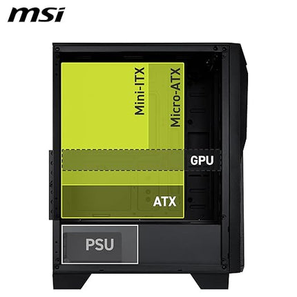 MSI MAG Forge 130A Airflow - Mid-Tower PC Case - High Airflow, ATX Capacity, 240 mm Radiator, Four Pre-Installed Auto-RGB Fans, Tempered Glass Side Panel - Black