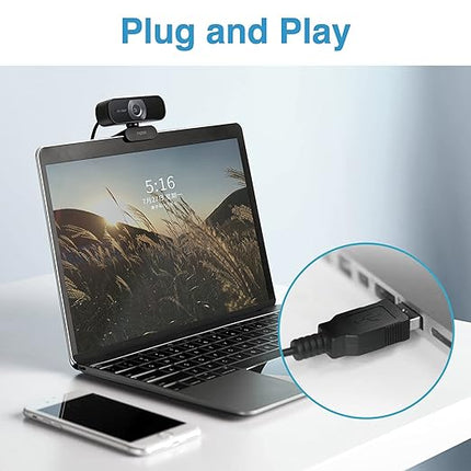 1080P Web Camera, HD Webcam with Microphone, Rapoo C260 USB Computer Camera, Built-in Dual Noise Reduction Mics, 95-degree Wide Angle, Plug and Play, for Zoom/Skype/Teams, Conferencing and Video Calls