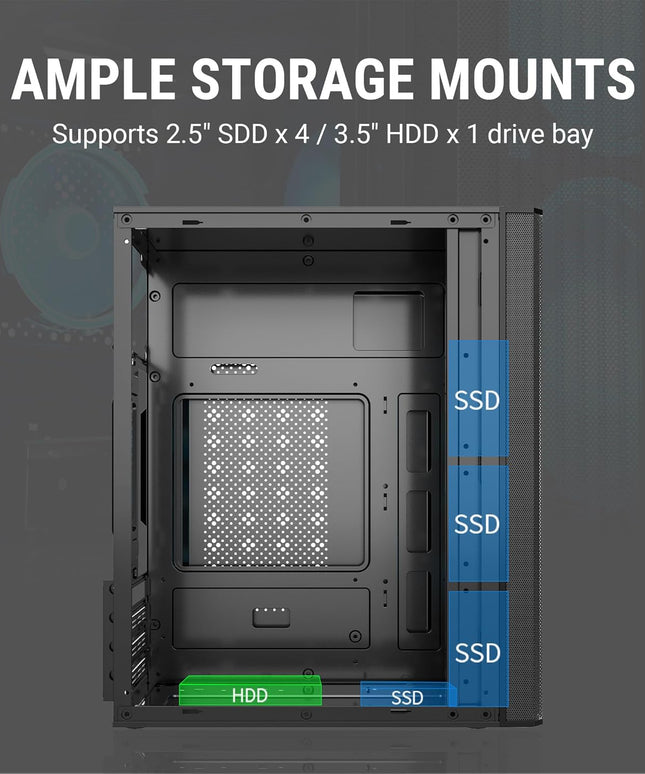 Ant Value Acrylic Vm10 Mid-Tower Computer Case/Gaming Cabinet - Black Support M-ATX,Itx, Pre-Installed 2 Front Rainbow Fans