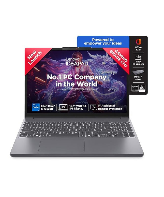 Lenovo IdeaPad Slim 3 13th Gen Core i7-13620H 15.3 inch (38.8cm) WUXGA IPS Laptop (16GB RAM/512GB SSD/Windows 11/MSO 365 Basic+Office 2024/Top Metal Cover/Backlit KB/1Yr ADP/Grey/1.6Kg), 83K1016UIN