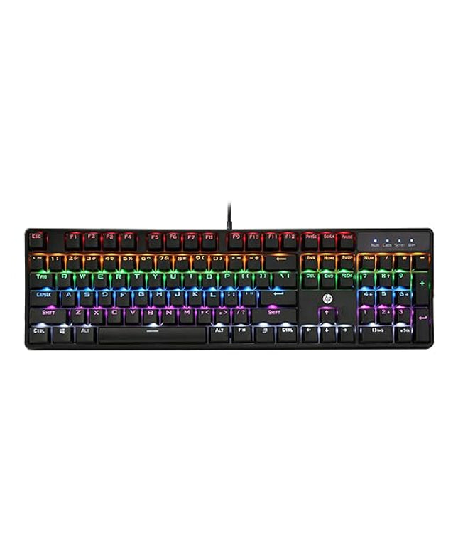 HP GK320 Wired Full Size RGB Backlight Mechanical Gaming Keyboard, 4 LED Indicators, Mechanical Switches, Double Injection Key Caps, and Windows Lock Key, 3 Years Warranty