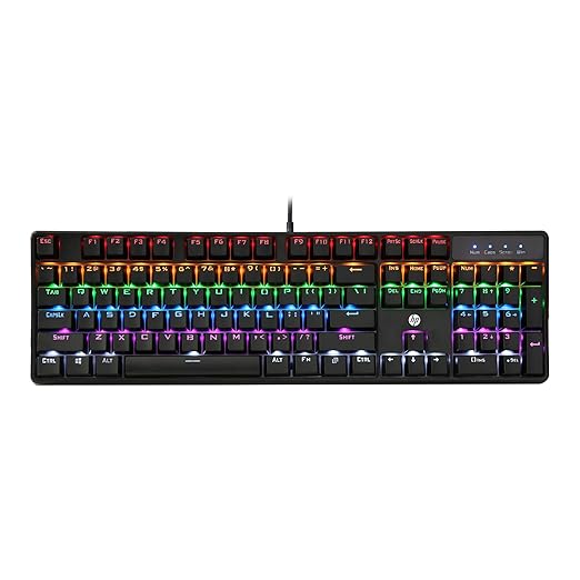 HP GK320 Wired Full Size RGB Backlight Mechanical Gaming Keyboard, 4 LED Indicators, Mechanical Switches, Double Injection Key Caps, and Windows Lock Key, 3 Years Warranty