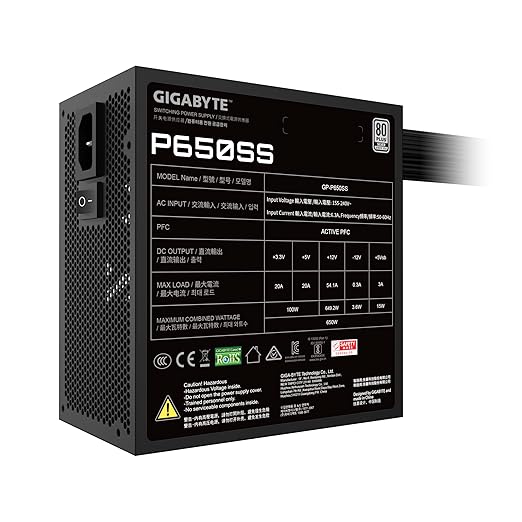 GIGABYTE GP-P650SS 650W ATX Power Supply | Non-Modular | 80 Plus Standard | Silent Fan | Efficient Design