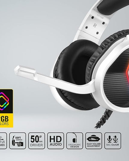 Ant Esports H1100 Pro RGB Wired Over Ear Gaming Headphones for PC / PS4 / PS5 / Xbox One / Switch1 with mic Frost White