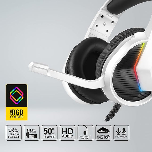 Ant Esports H1100 Pro RGB Wired Over Ear Gaming Headphones for PC / PS4 / PS5 / Xbox One / Switch1 with mic Frost White