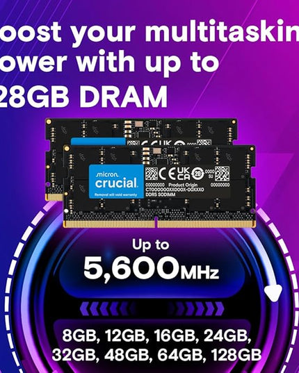 Crucial RAM 16GB DDR5 4800MHz CL40 Laptop Memory CT16G48C40S5 Black
