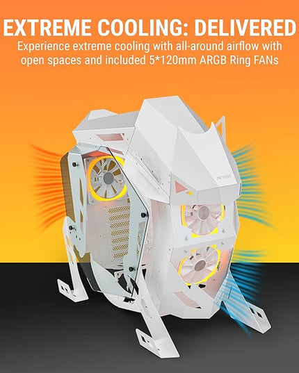 Ant Esports Cypher G5 Mid-Tower ATX Computer Case/Gaming Cabinet - White | Support, Micro-ATX, Mini-ITX | Pre-Installed 5 ARGB-PWM Remote Controlled Fans