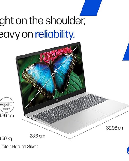 HP 15, Intel Core 5 120U (8GB DDR4, 512GB SSD) FHD, Anti-Glare, Micro-Edge, 15.6''/39.6cm, Win11, M365 Basic(1yr), Offic24, Silver,1.65kg, fd1444TU, FHD Camera w/Privacy Shutter, Backlit Laptop
