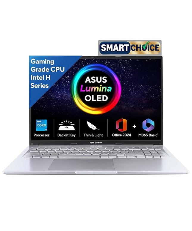 ASUS Vivobook 16,Smartchoice, 13th Gen, Intel Core i5-13420H,16GB RAM,512GB SSD,FHD, OLED,Win 11,M365 Basic (1Y),Backlit Keyboard,Office 2024,Silver,1.88 kg,X1605VA-SH1952WS, Thin & Light Laptop