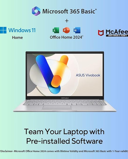 ASUS Vivobook 15, 13th Gen, Intel Core i3-1315U, 16GB RAM, 512GB SSD, FHD, Anti-Glare, 15.6", 39.6 cm, Windows 11 Home, M365 Basic(1yr)* Office24, Cool Silver, 1.70 kg, X1504VA-BQ341WS, Laptop