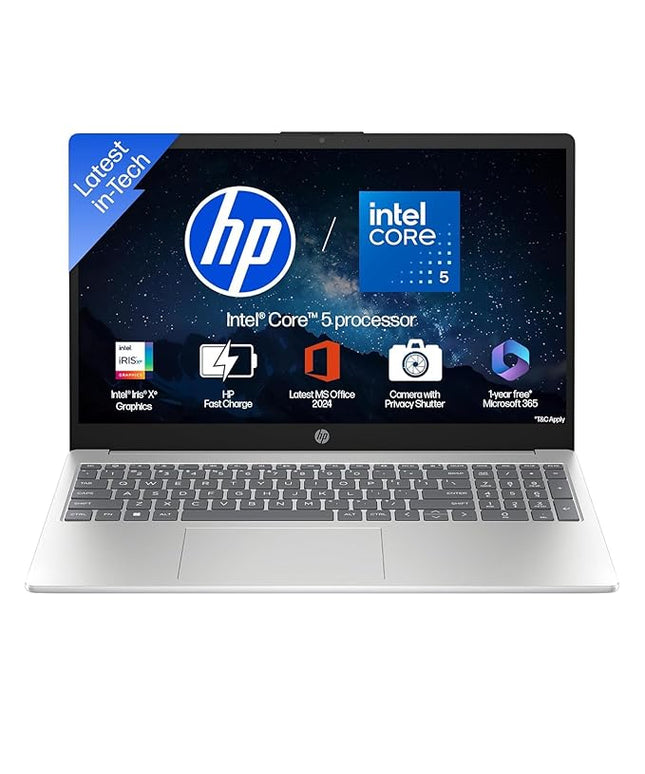HP 15, Intel Core 5 120U (8GB DDR4, 512GB SSD) FHD, Anti-Glare, Micro-Edge, 15.6''/39.6cm, Win11, M365 Basic(1yr), Offic24, Silver,1.65kg, fd1444TU, FHD Camera w/Privacy Shutter, Backlit Laptop