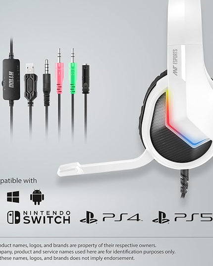 Ant Esports H1100 Pro RGB Wired Over Ear Gaming Headphones for PC / PS4 / PS5 / Xbox One / Switch1 with mic Frost White