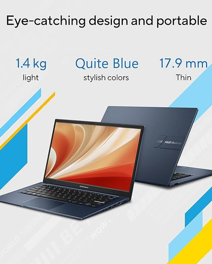 ASUS Vivobook 14, (i5 14th Gen) Intel Core 5 120U, Thin & Light Laptop(16GB RAM/512GB SSD/FHD/14/60Hz/Fingerprint Reader/M365 Basic (1Year)*/Office Home 2024/Quiet Blue/1.4 Kg) X1404VAP-EB1542WS