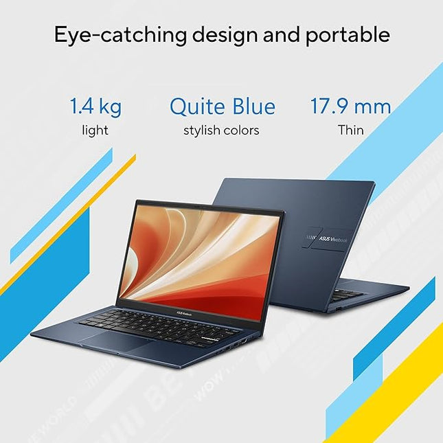 ASUS Vivobook 14, (i5 14th Gen) Intel Core 5 120U, Thin & Light Laptop(16GB RAM/512GB SSD/FHD/14/60Hz/Fingerprint Reader/M365 Basic (1Year)*/Office Home 2024/Quiet Blue/1.4 Kg) X1404VAP-EB1542WS