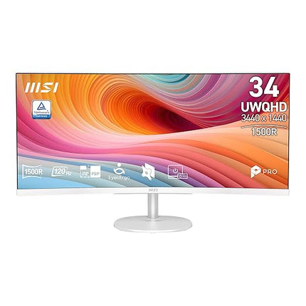 MSI PRO MP341CQW E12 Computer Monitor - 34" UWQHD (3440x1440), 120Hz High Refresh Rate, VA, 1500R Curvature, HDR Ready, AMD FreeSync Premium, Eye Care, Built-in Speaker, HDMI 2.0b, DP 1.4a