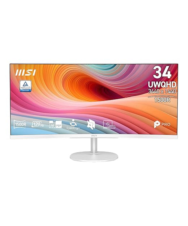 MSI PRO MP341CQW E12 Computer Monitor - 34" UWQHD (3440x1440), 120Hz High Refresh Rate, VA, 1500R Curvature, HDR Ready, AMD FreeSync Premium, Eye Care, Built-in Speaker, HDMI 2.0b, DP 1.4a