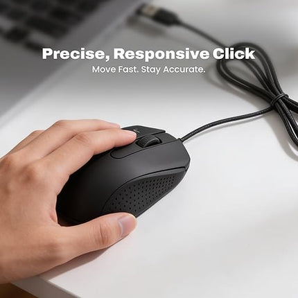 EVM Wired Office Mouse USB | 1000 DPI Optical Mouse | Ergonomic Anti-Slip Computer Mouse for Laptop PC | Smooth Tracking | Plug & Play | 1 Year Warranty (M081)
