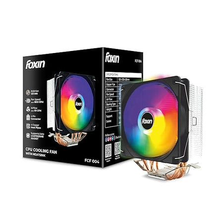 Foxin FCF 004 CPU Cooling Fan with Rainbow LED | CPU Cooler 120mm RGB Fan | Hydramatic Bearing | 1800 RPM | 4 Copper Heat Pipes | 4-Pin | Compatible with Intel LGA1700/115X/1200 & AMD AM2/AM3/AM4/AM5
