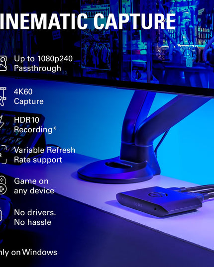 Elgato 4K S – External Capture Card for PS5, Xbox Series X/S, Switch 2, PC, Mac, iPad | 4K60, 1440p120, or 1080p240 Passthrough and Capture, HDR10, VRR, USB-C, Near-Zero Latency