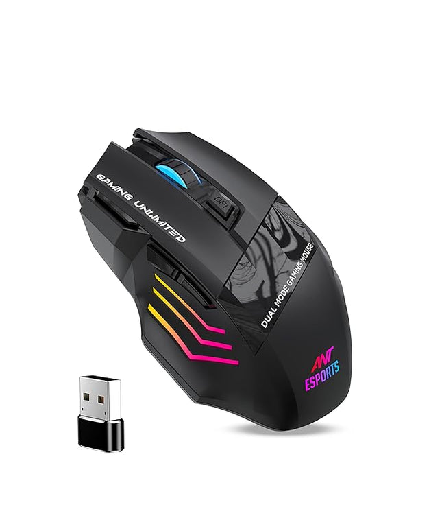 Ant Esports GM105 Pro Wireless Gaming Mouse | 2.4G & BT Dual Mode | 7 Buttons | 3600 DPI | 300mAh Battery | 4000 FPS Sensor| Multicolour RGB LED | USB-C Charging | Lightweight Ergonomic Design_Black