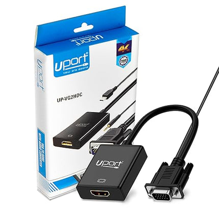 25 cm VGA to HDMI 4K Converter Cable with Audio 1080p, Active Male VGA-HDMI Male Out Lead Video Converter Cord for Computer, Laptop, Projector (VGA to HDMI Cable with Audio, Black)