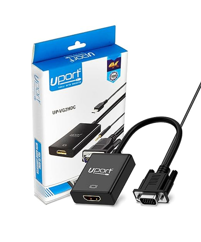 25 cm VGA to HDMI 4K Converter Cable with Audio 1080p, Active Male VGA-HDMI Male Out Lead Video Converter Cord for Computer, Laptop, Projector (VGA to HDMI Cable with Audio, Black)