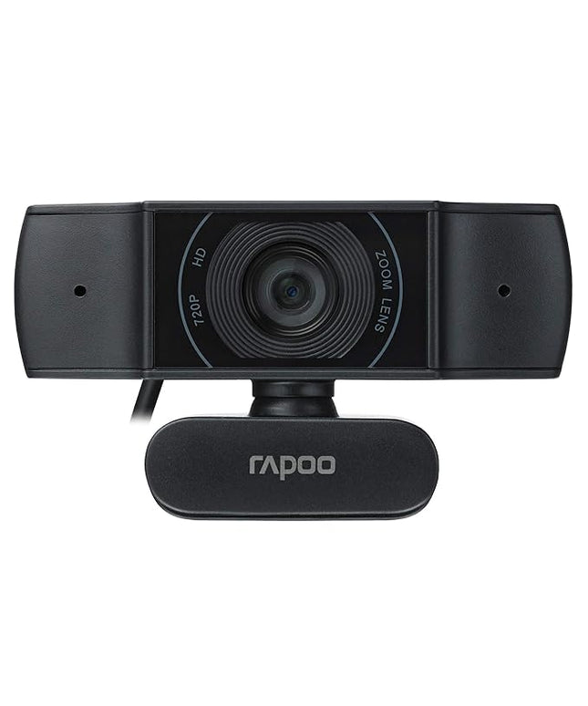 RAPOO C200 720P HD Webcam with Microphone, USB Computer Camera, Dual Noise Reduction Mics, 100° Wide-Angle Lens, Plug & Play, Ideal for Zoom, Skype, Teams, Video Calls, and Conferencing.