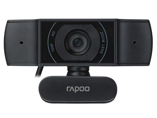 RAPOO C200 720P HD Webcam with Microphone, USB Computer Camera, Dual Noise Reduction Mics, 100° Wide-Angle Lens, Plug & Play, Ideal for Zoom, Skype, Teams, Video Calls, and Conferencing.
