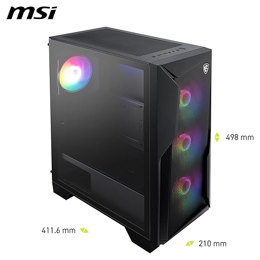 MSI MAG Forge 130A Airflow - Mid-Tower PC Case - High Airflow, ATX Capacity, 240 mm Radiator, Four Pre-Installed Auto-RGB Fans, Tempered Glass Side Panel - Black