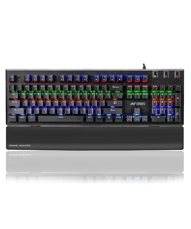 Ant Esports MK3500 Mechanical Gaming Keyboard, Red Linear Switches, RGB Rainbow Backlit, 26 Anti Ghosting keys, Removable Wrist Rest,Square Keycaps, Full Size Wired Keyboard for Windows/Mac/PC – Black
