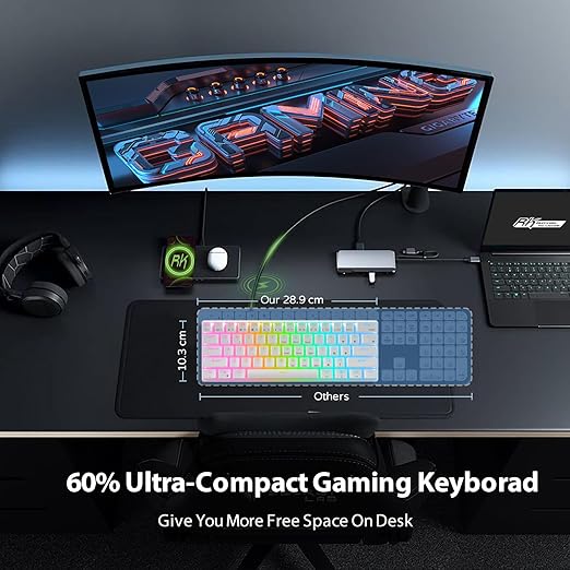RK ROYAL KLUDGE RK61 Wired 60% Mechanical Gaming Keyboard RGB Backlit Ultra-Compact Brown Switch White