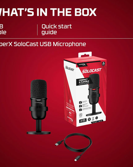 HyperX Solocast-USB Condenser Gaming Unidirectional Microphone,for Pc,Ps4,and Mac,Tap-to-Mute Sensor,Cardioid Polar Pattern, Black (4P5P8AA)