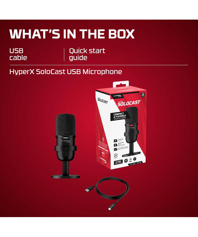 HyperX Solocast-USB Condenser Gaming Unidirectional Microphone,for Pc,Ps4,and Mac,Tap-to-Mute Sensor,Cardioid Polar Pattern, Black (4P5P8AA)