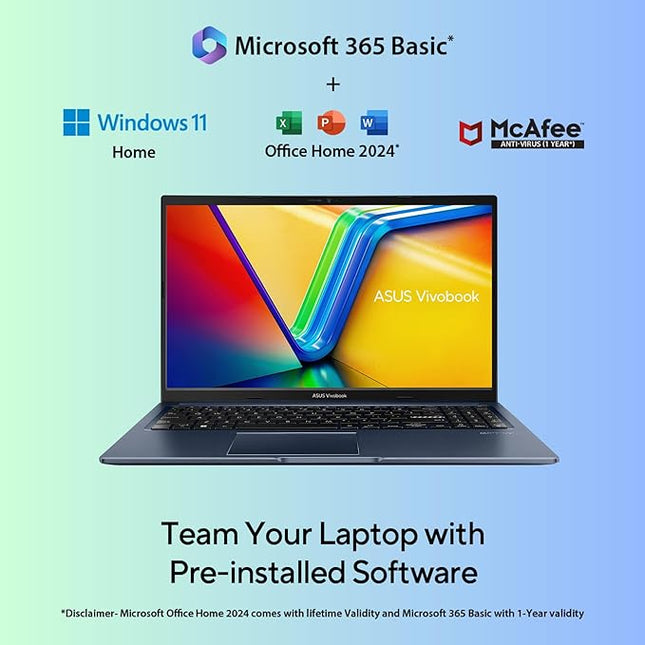 ASUS Vivobook 15, Intel Core i3 13th Gen 1315U, 8GB RAM, 512GB SSD, FHD 15.6", Windows 11, Office Home 2024, Quiet Blue, 1.7Kg, X1504VA-NJ3321WS, Intel UHD iGPU, M365 Basic (1Year)* Laptop