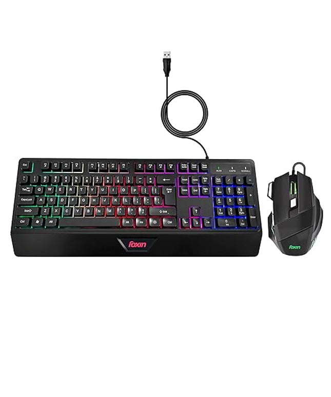 FOXIN Endeavour Gaming Keyboard Mouse Combo Wired | Rainbow Backlight | Breathing LED Mouse with 3600 DPI | Membrane Keyboard