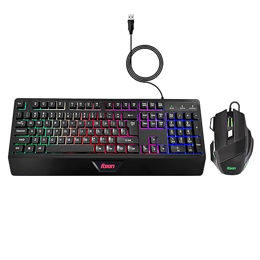 FOXIN Endeavour Gaming Keyboard Mouse Combo Wired | Rainbow Backlight | Breathing LED Mouse with 3600 DPI | Membrane Keyboard