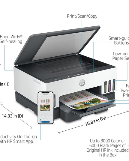 HP Smart Tank 720 All-in-One Auto Duplex WiFi Colour Printer, Print, Scan & Cope for Office,White