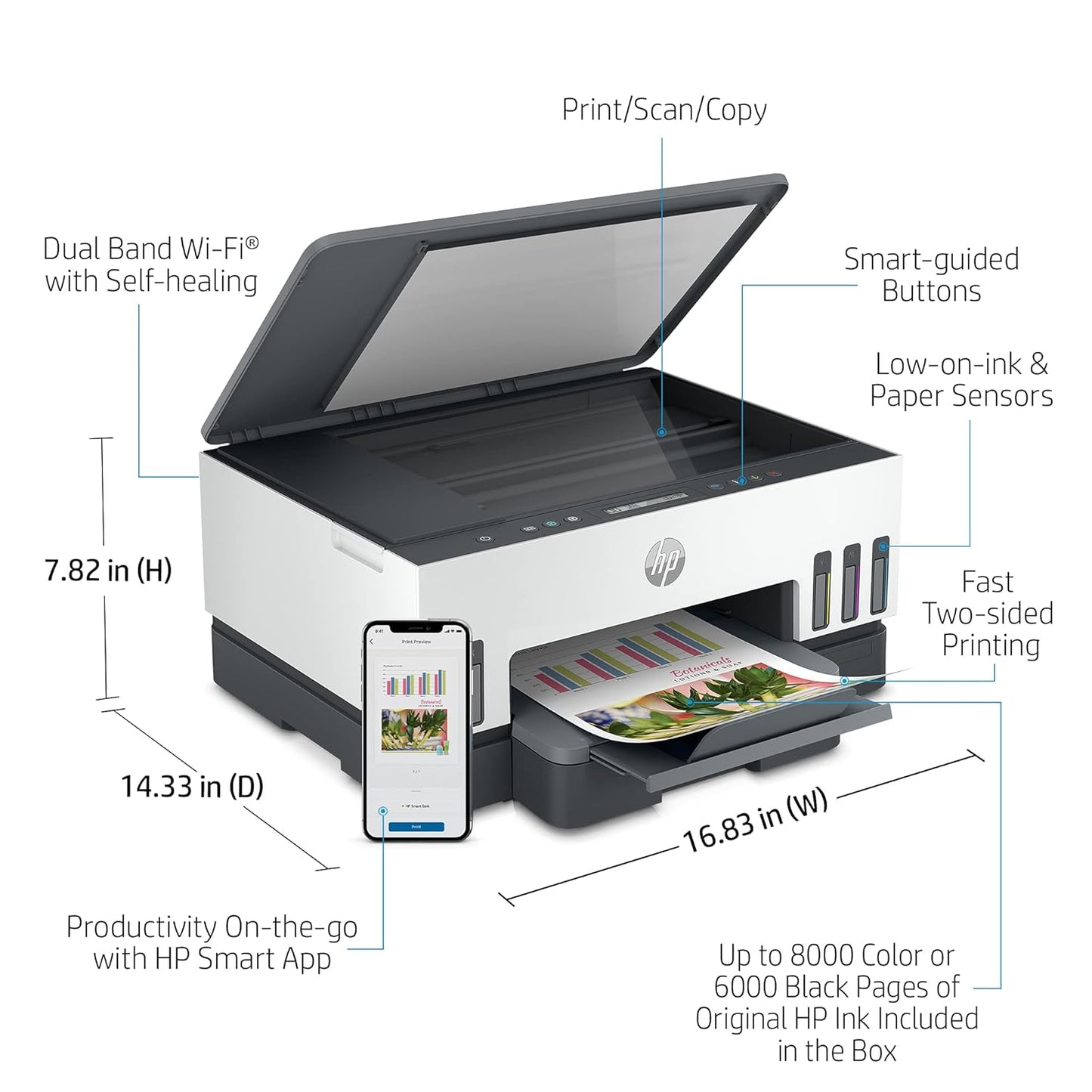 HP Smart Tank 720 All-in-One Auto Duplex WiFi Colour Printer, Print, Scan & Cope for Office,White