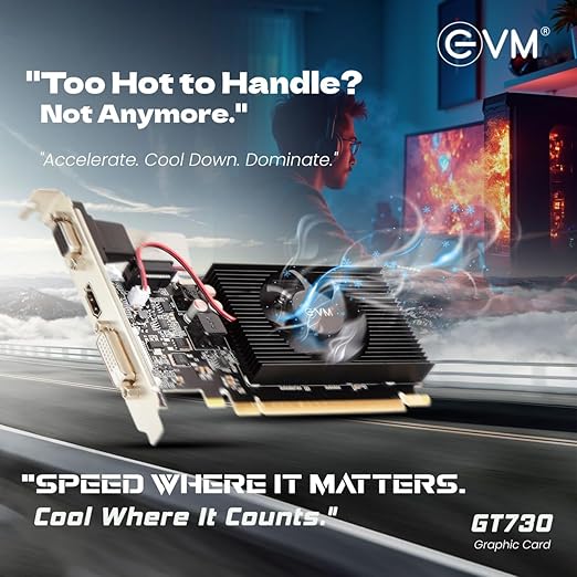 EVM 4GB Nvidia GeForce GT730 Graphics Card - DDR3 - VGA, HDMI, DVI Outputs - High-Resolution 1920x1080 - Heat Sink with Fan - PCIe 2.0 Support - 3 Years Warranty (EVM-GT730)