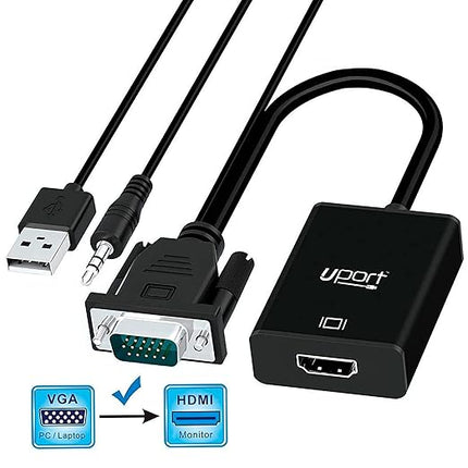 25 cm VGA to HDMI 4K Converter Cable with Audio 1080p, Active Male VGA-HDMI Male Out Lead Video Converter Cord for Computer, Laptop, Projector (VGA to HDMI Cable with Audio, Black)