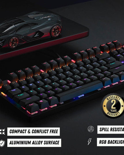 RAPOO V500 PRO Full Size RGB Mechanical USB-A Gaming Keyboard -Spill Resistant, Anti-Ghosting, Conflict Free Design, Compatible with Windows, macOS - Black