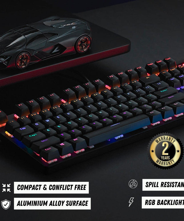RAPOO V500 PRO Full Size RGB Mechanical USB-A Gaming Keyboard -Spill Resistant, Anti-Ghosting, Conflict Free Design, Compatible with Windows, macOS - Black