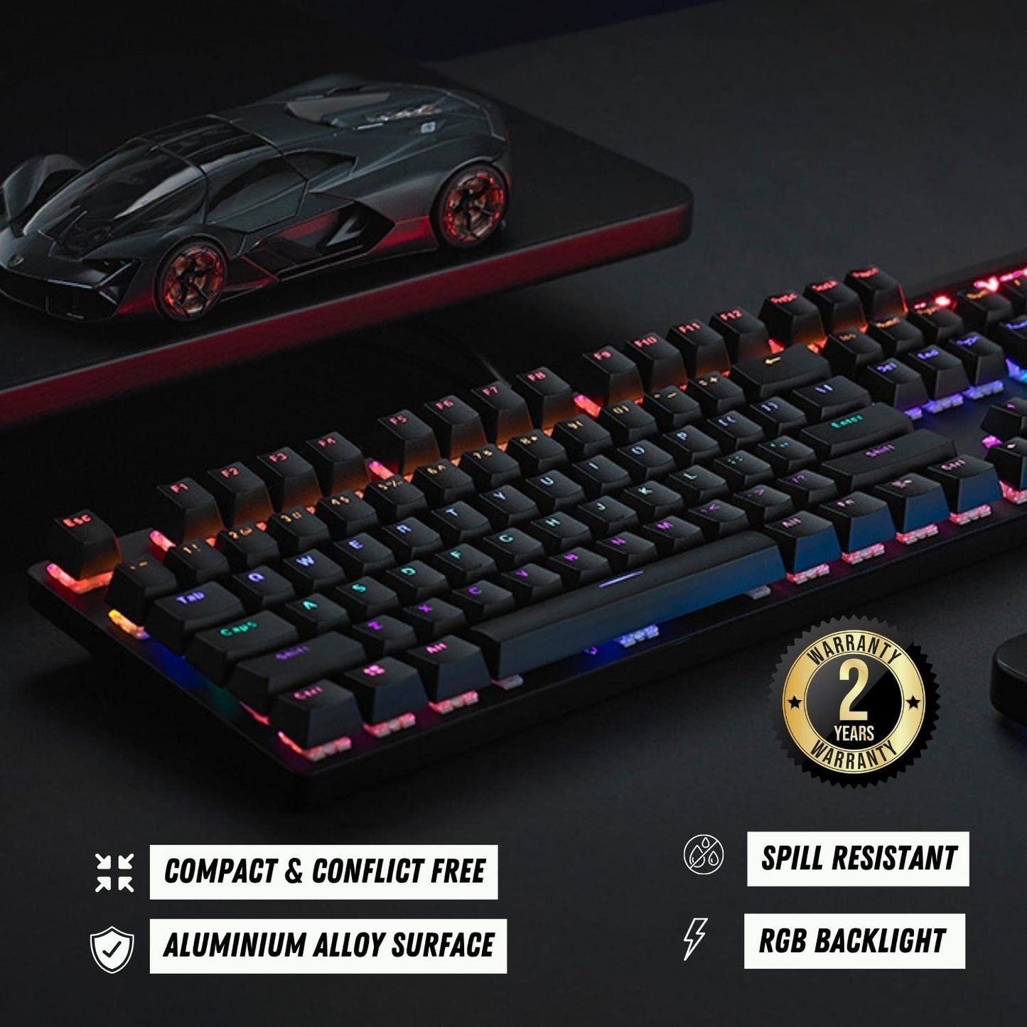 RAPOO V500 PRO Full Size RGB Mechanical USB-A Gaming Keyboard -Spill Resistant, Anti-Ghosting, Conflict Free Design, Compatible with Windows, macOS - Black