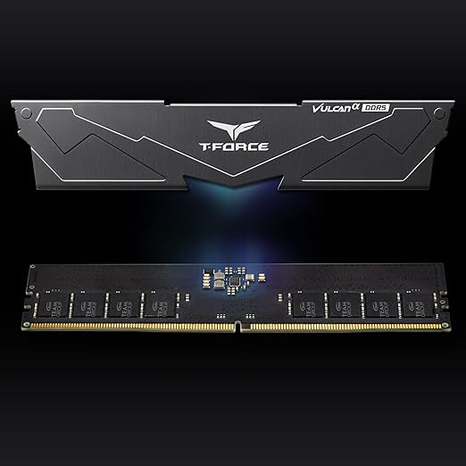 TeamGroup T-Force Vulcan 16GB 6000MHz (6000MT/s) CL38 Black DDR5 UDIMM Desktop Gaming Memory, Metal Heatsink, ECC, XMP 3.0/AMD Expo, Compatible with Intel/AMD CPU, High Performance, Low Latency RAM